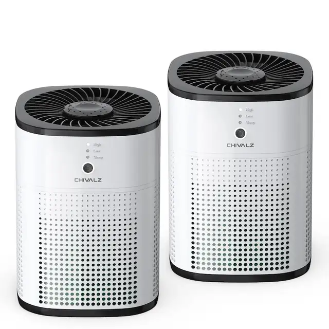 Purificator de aer CHIVALZ pentru alergici cu aromaterapie, purificator de aer pentru camere pentru fumatori, filtru de aer HEPA impotriva prafului, polenului, parului de animale, purificator de aer pentru dormitoare, 24 dB, alb mat, pachet 2
