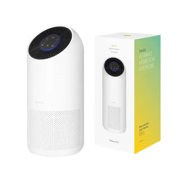 Hombli Smart Air Purifier XL cu 3 straturi de filtrare, HEPA 13, purificator de aer, ultra-silentios, aplicatie, control vocal, pentru alergici, camera pana la 75 mp, CADR 300 cbm/h
