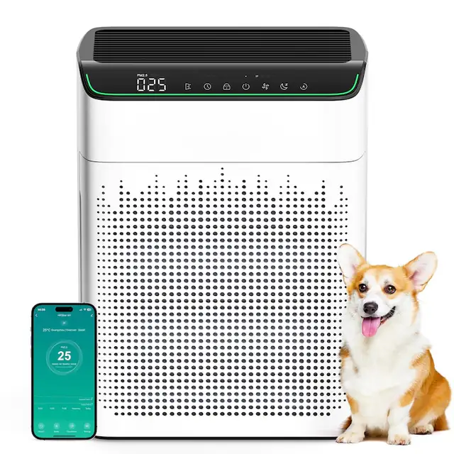 Purificator de aer MERONTE alergici pentru apartamente camere pentru fumatori, purificator de aer, CADR 340m3/h pentru camere pentru fumatori de 157m2, monitor PM 2.5 pentru calitatea aerului, compatibil WiFi si Alexa, 1 pachet + 4 moduri