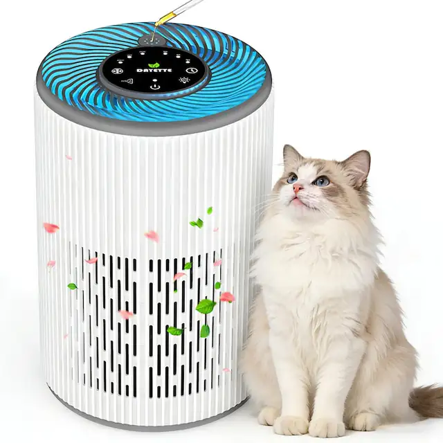 DAYETTE Purificator de aer portabil pentru persoanele alergice cu burete parfumat si lumina de noapte albastra, cronometru, mod de repaus (20 dB), filtru de aer HEPA impotriva mucegaiului, prafului, polenului, mirosurilor, parului de animale de companie