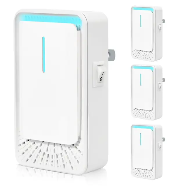Purificatoare de aer cu ioni negativi, tehnologie fara filtru – patru bucati, functionare silentioasa la 15 dB, 3 W, plug-and-play, Potrivit pentru purificarea aerului in camere, bucatarii, 10 x 6 cm, alb