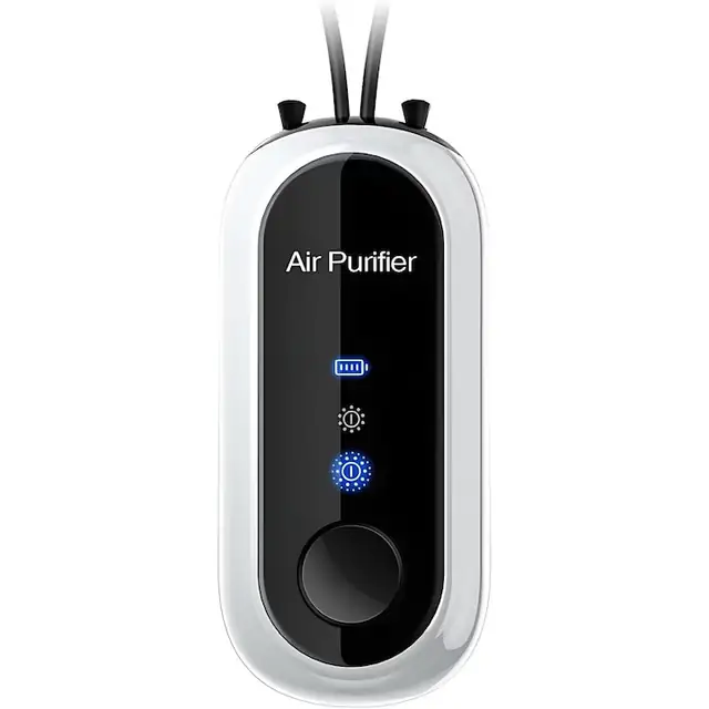 Purificator de aer purtabil, generator de ioni negativi, set 2 bucati, alb + negru, design compact, utilizare de 30 ore
