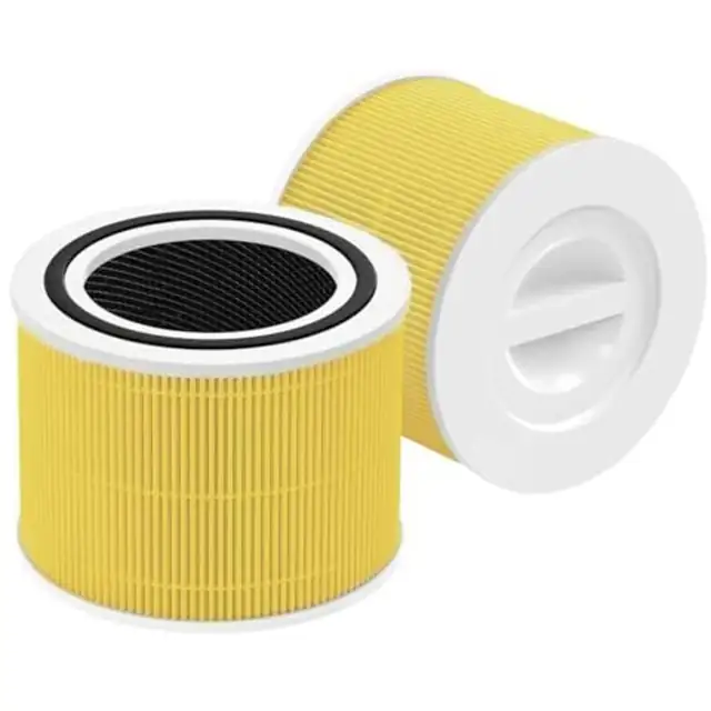 Filtru de schimb compatibil Levoit Core 300/300S/300-P/300-RF, 3-in-1 cu carbune activ, H13 True HEPA, galben/alb, 2 buc, 7.6x7.6x5.8 in