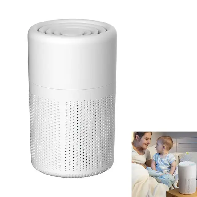 Purificator aer cu filtru HEPA si carbon activ pentru alergici, aromaterapie, alb