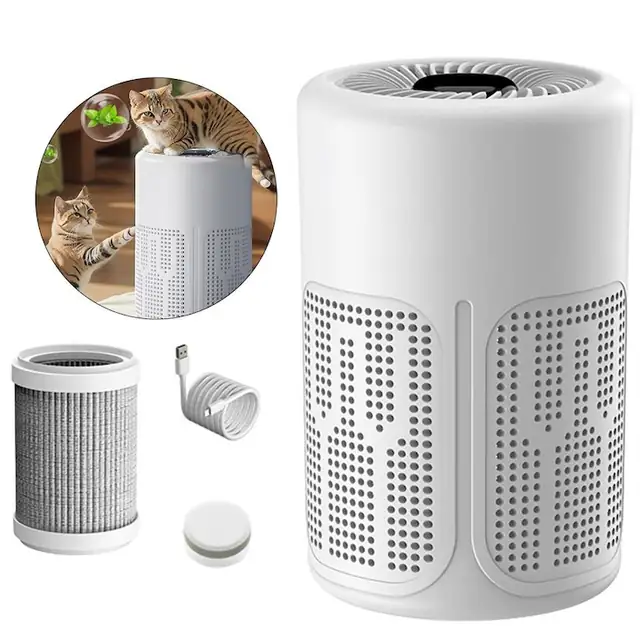 Purificator aer USB, filtru HEPA, aromaterapie, alb, 12.2x19x12.2cm