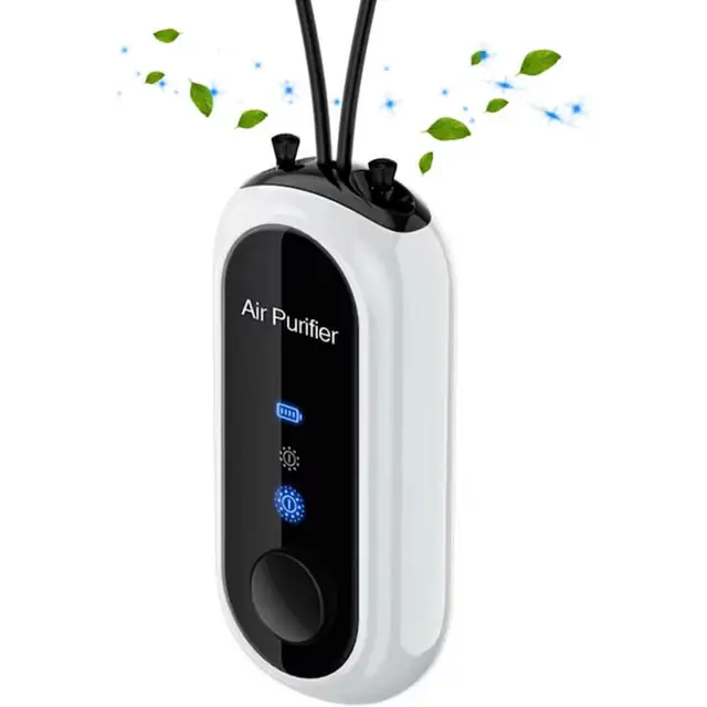 Purificator de aer ion negativ, ionizator portabil cu prindere la gat, USB reincarcabil, baterie 700 mAh, Negru, 1 buc