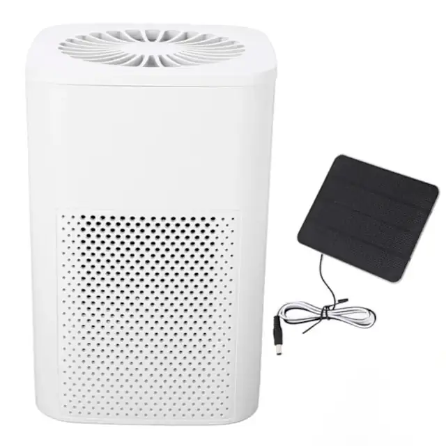 Purificator aer / filtru aer cu panou solar monocristalin, alimentare 10W, pentru masina, adapost caini si cotet gaini, alb, 1 buc
