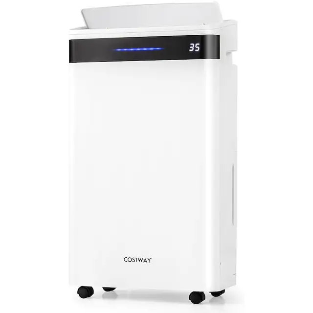 Dezumidificator COSTWAY 28.5L/24h, Rezervor 5.5L, pentru incaperi pana la 35 m², 4 moduri, 2 viteze, oscilatie 120°, Timer 24h, Display 3 culori, Nivel zgomot ≤ 42 dB