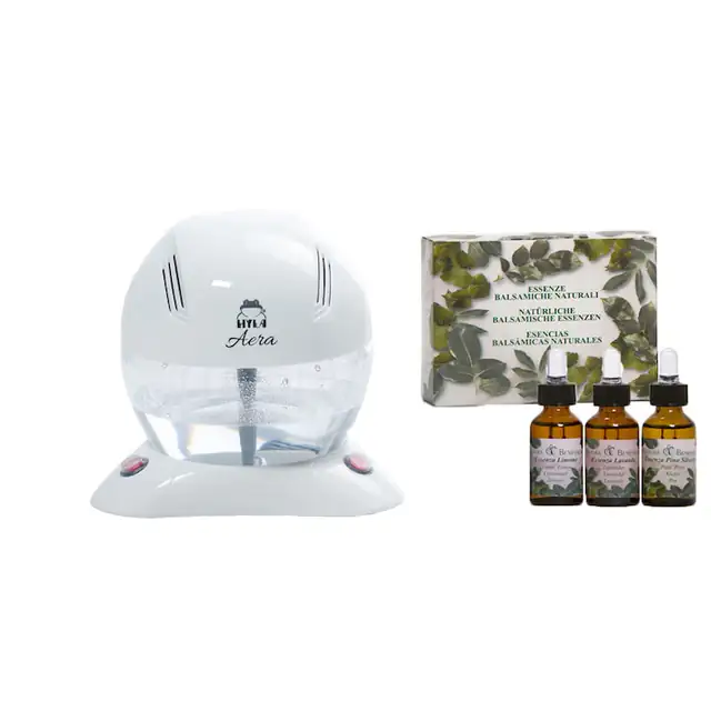 Purificator de aer ecologic pe baza de apa Hyla Aera, lampa LED in 7 culori, 13W, Alb + Set uleiuri esentiale 3 x 25ml Lamaie, Lavanda si Pin