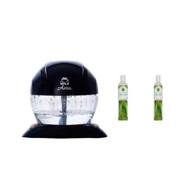Purificator de aer ecologic pe baza de apa Hyla Aera, lampa LED in 7 culori, 13W, Negru + 2 Uleiuri dezinfectante naturale Acqua Clean cu Aloe Vera si Ulei de masline, 250 ml