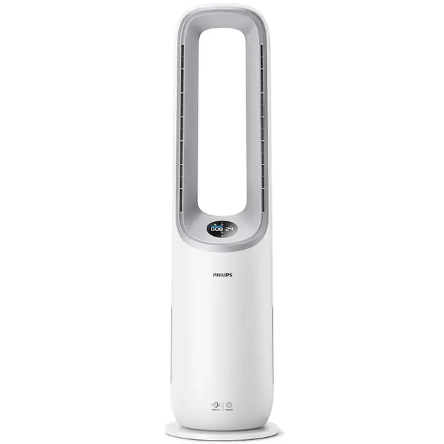Purificator de aer si ventilator 2-in-1 Philips AMF765/10, CADR 270 mc/h, filtru HEPA si carbon activ, AeraSense, 10 setari de turatie, Conectat la aplicatia Air+, AI , Mod nocturn, Alb