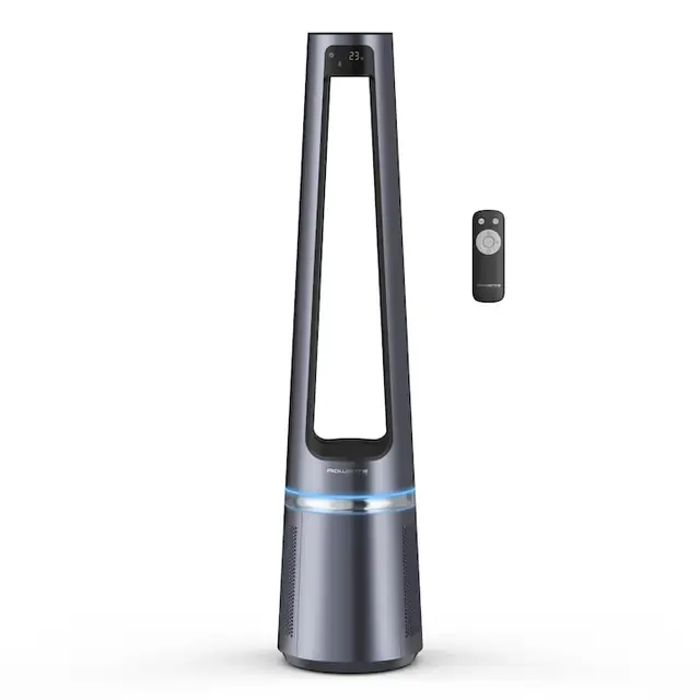 Purificator de aer 2 in 1 Rowenta Eclipse QU5030F0, 33W, 52 m2, ecran LCD, 12 trepte de viteza, filtrare pana la 99.95%, ultra silentios, telecomanda inclusa, mod Night/Auto, lumina ambientala, argintiu