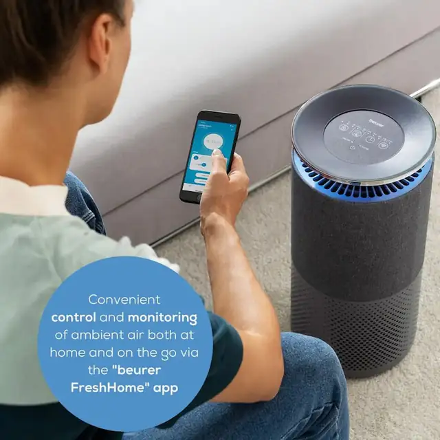 Purificator de aer cu WIFI, Bluetooth, LR 401 Beurer, sistem de filtrare in trei straturi, 4 trepte, mod Turbo si functionare automata