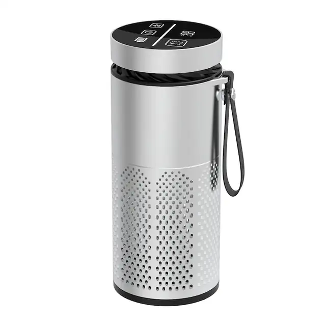 Purificator aer auto portabil, Amurana, Filtru HEPA, Carbune activ, Retine particulele 2.5 PM, Ionizare negativa, Touch screen LED, 3 trepte filtrare, Afisaj temperatura, Elimina mirosurile, Polenul, Fumul, Praful, Acoperire 10m2, USB C, Gri