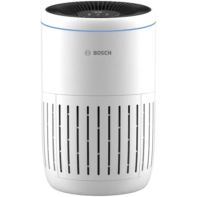 Purificator de aer Bosch Air 2000, CADR 180m3/h, Prefiltru, filtru HEPA H13, filtru carbon activ, senzor de praf, timer, alb
