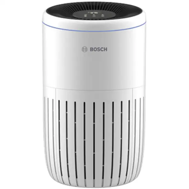 Purificator de aer Bosch Air 4000, CADR 300m3/h, Prefiltru, filtru HEPA H13, filtru carbon activ, senzor de praf, timer, alb