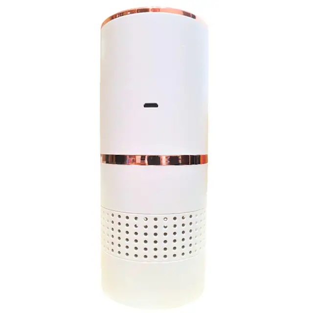 Mini Purificator de Aer cu Aromaterapie, SELERIS®, Filtrare Nano Strat PM 2.5, Fara Filtru Separat, Ioni Negativi 500 pcs/m2, Iluminare 7 culori, Suprafata 10 mp, USB Dual, Eficient, Usor 246g, Elimina Substante Nocive, Utilizare Masina, Acasa, Birou, Alb