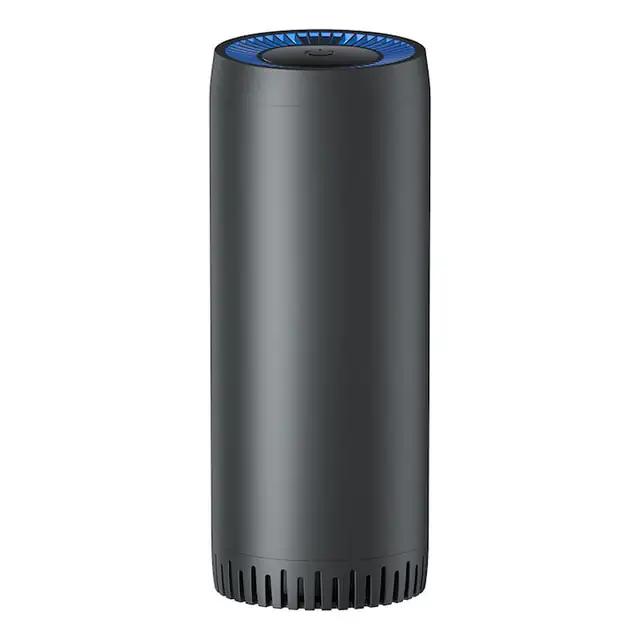 Purificator si odorizant aer auto portabil, retine particulele PM 2.5, elimina mirosurile, fumul, polenul, filtru carbon activ, ionizare, senzor calitate, 17.6×6.3×6.3 cm, 0.222kg, USB-Type-C, Negru