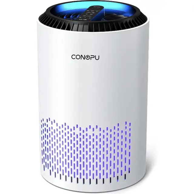 Purificator de aer CONOPU® Original 300, Model DH-JH01, Filtru HEPA, Difuzor pentru Arome, 3 Moduri de Operare, Touch Screen, Lumina Ambientala, Suprafata 30 mp, Culoare Alb