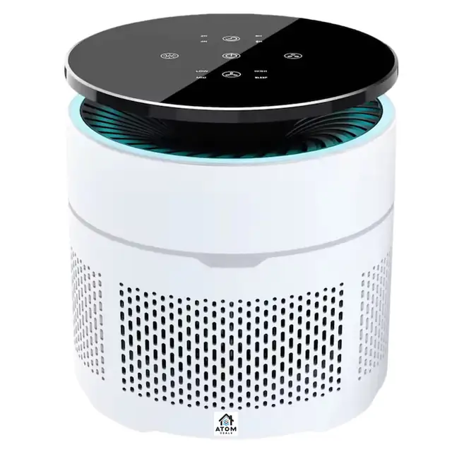 Purificator aer portabil ATOM DEALS®️ cu filtru HEPA, eliminarea prafului, mirosurilor si alergenilor, CADR 150m³/h, sterilizare UV, acoperire pana la 20 m², pentru acasa, birou, hotel, 8W, compact si eficient
