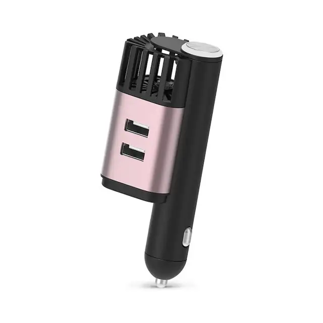 Purificator Auto, 2 in 1, ProClean, rose, 12.1 cm inaltime si 4.8 cm latime, din aliaj de aluminiu si ABS, este rezistent la zgarieturi si uzura, 2 porturi USB pentru incarcare rapida, elimina mirosurile neplacute