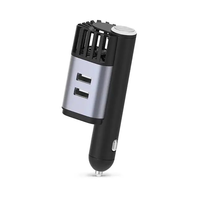 Purificator Auto, 2 in 1, ProClean, gri, 12.1 cm inaltime si 4.8 cm latime, din aliaj de aluminiu si ABS, este rezistent la zgarieturi si uzura, 2 porturi USB pentru incarcare rapida, elimina mirosurile neplacute