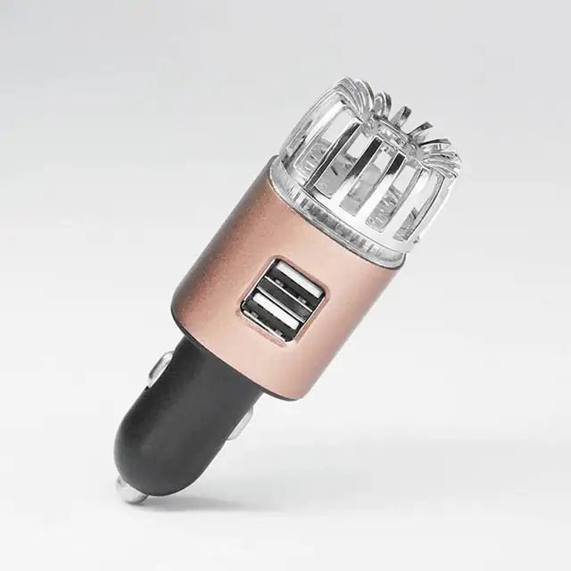 Purificator aer auto Herusi, incarcator dual USB, cu ion negativ, cupru, 35x35x105mm