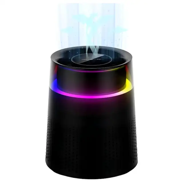 Purificator cu detectie a aerului, Adsorbtie multipla, HEPA Filter. Afisaj digital, 35 dB, Carbon activat, Lumina atmosferica RGB, 5V, Orber, ABS, Negru