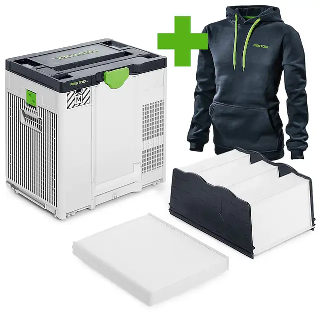 Purificator de aer Festool SYS-AIR M, filtrare peste 99,9%, sistem de filtrare 2 trepte, alb, 680 m3/h, 57 m2
