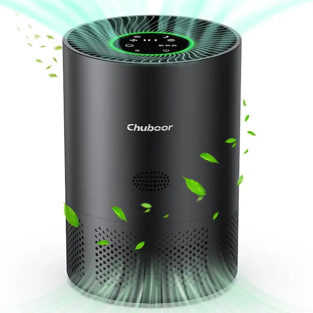 Purificator de aer Chuboor, NEGRU, pentru alergici, filtru HEPA, capacitate pentru 30 m²