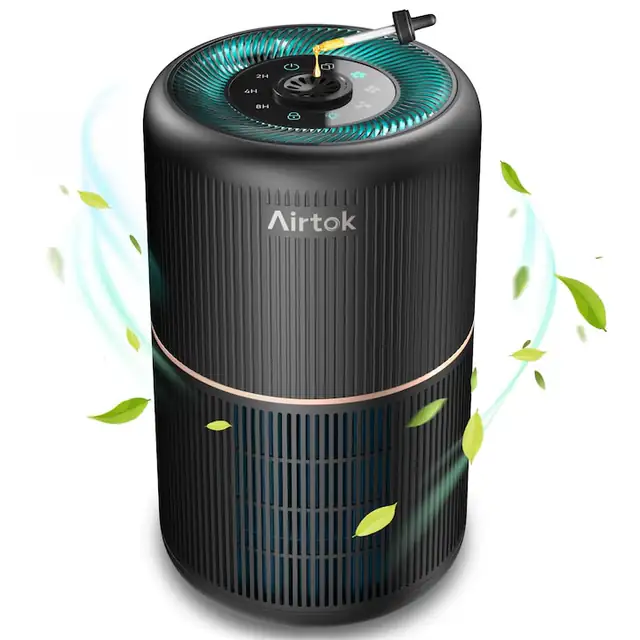 Purificator De Aer Airtok, Purificator De Aer Pentru Persoane Alergice Cu Burete Parfumat, Purificator De Aer H13 Hepa Pentru Camere De Fumatori Care Elimina 99, 97% Din Praf Si Fum. Lumina De Noapte, Temporizator