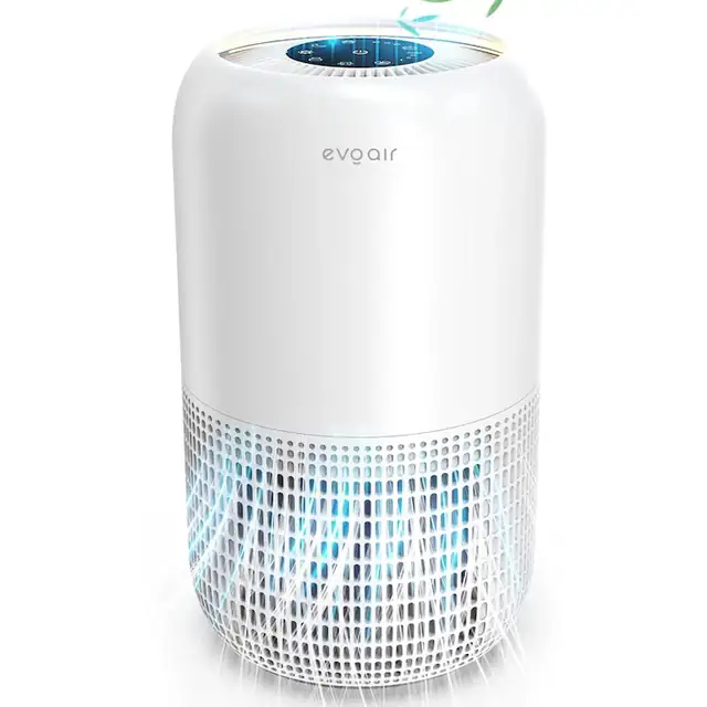 Purificator de aer Evoair, Yuvo, Lampa UV-C, Filtru 3in1, True Hepa, Carbon Activ, Pre-filtru, 4 viteze, Functie Polen/Animale, Mod Noapte, Blocare Ecran, Lumina Ambientala, Alb