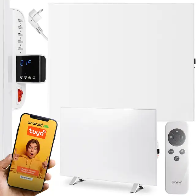Panou incalzire cu infrarosu Cronos CRP-300TWP, 300W, alb, cu termostat WiFi, control aplicatie TUYA