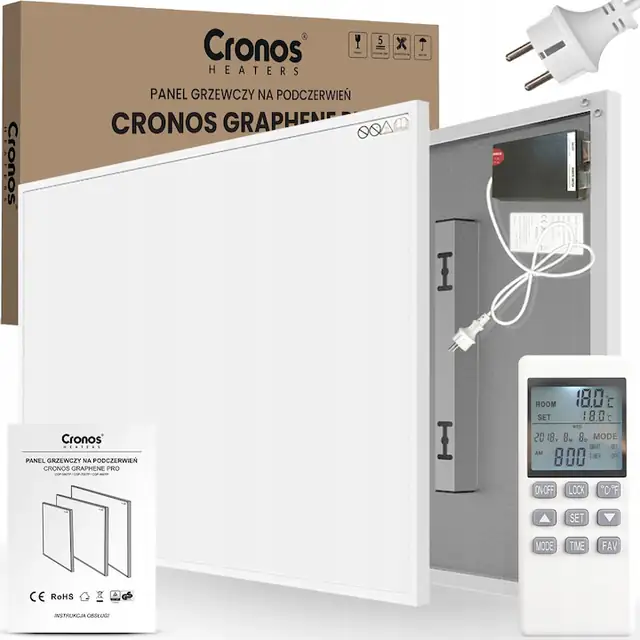 Panou de incalzire Cronos 1100W, alb, cu telecomanda, 120,5x90,5cm, set complet