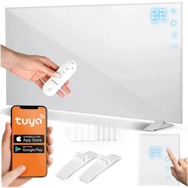 Incalzitor cu infrarosu, afisaj LED, panou de control tactil, telecomanda, aplicatie Tuya Smart, termostat incorporat, protectie la supraincalzire, 720 W, IPX4, 120 x 60 cm