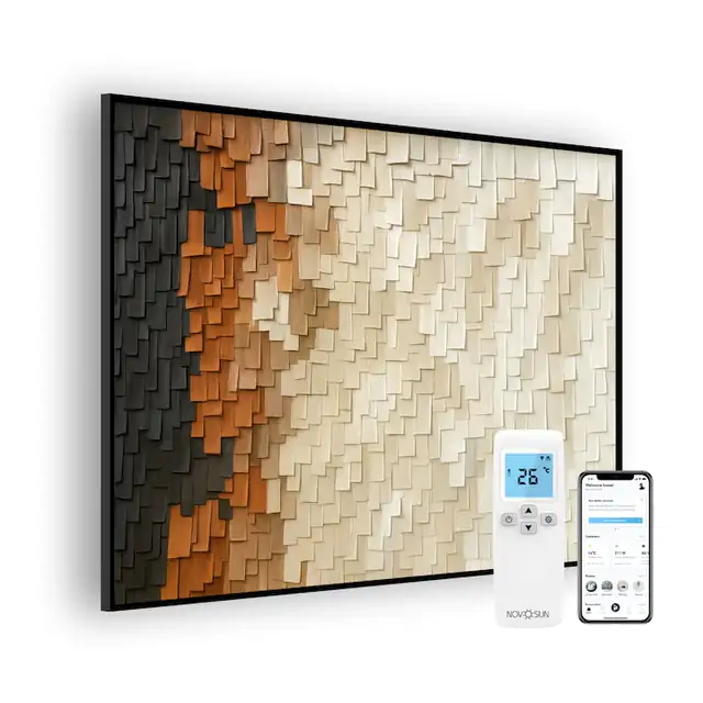 Panou radiant NovoSun ART 450W - Echoes of Wood cu Termostat Smart WiFi