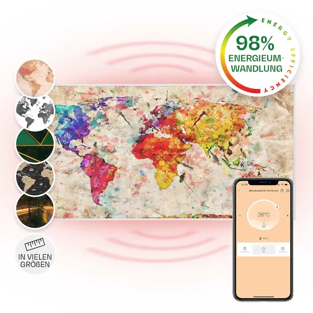 Panou radiant, Klarstein, Wonderwall Air Art Smart, 700 W, harta colorata, 120x60cm