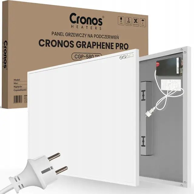 Panou incalzire cu infrarosii Cronos Heaters Graphene PRO CGP-580 TP, 580W, element cu grafen si cristal de carbon, WiFi si pilot incluse, alb, 90.5x60.5 cm