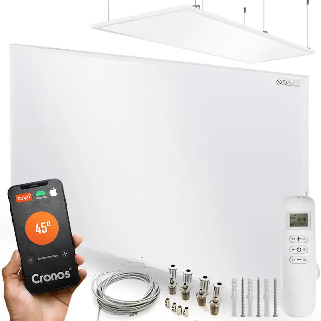Panou radiant Cronos Graphene PRO, 900W, alb, 120,5x75,5x2,2cm, set montaj plafon