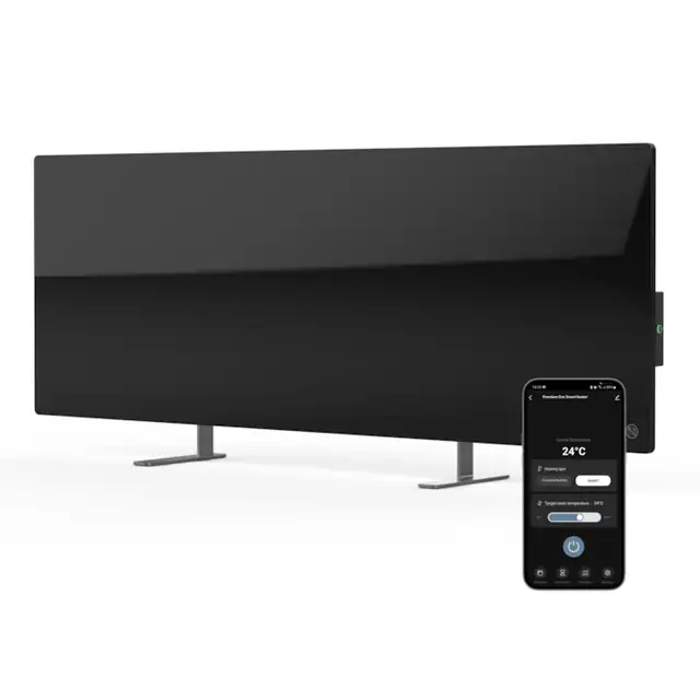 Incalzitor electric AGH0002S, AENO Premium Eco Smart, 700W, economie de energie, sticla calita, incalzire cu raze infrarosii + convectie, WiFi, pardoseala/perete, negru, pentru uz in incapere