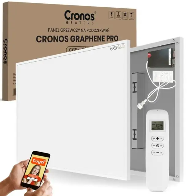 Panou radiant Cronos, model Grafen PRO CGP-580TWP, 580W, alb, 905x605x22mm, cu WiFi si telecomanda