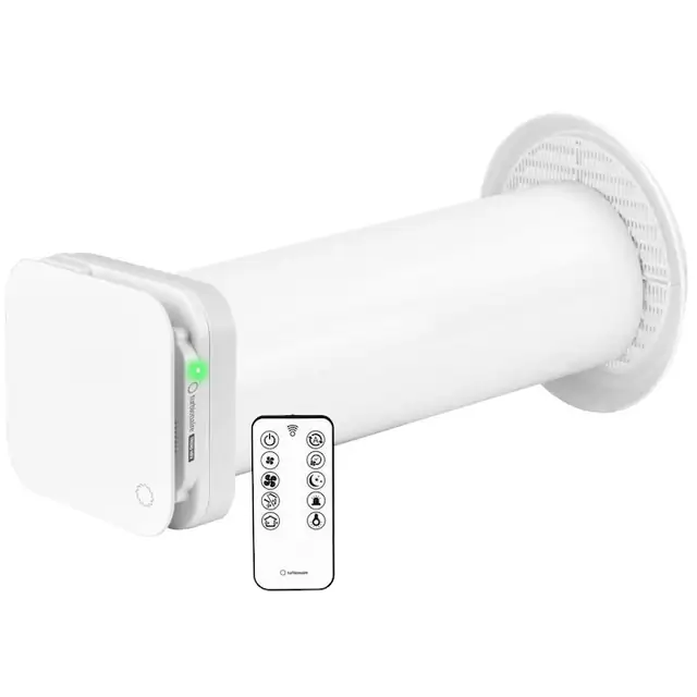 Ventilator cu recuperare de caldura Turbionaire Trend HRV, recuperator ceramic, senzor de umiditate, telecomanda, timer, 8 viteze, mod sleep, Motor DC Brushless, 100 mm, functie auto, flux de aer reversibil