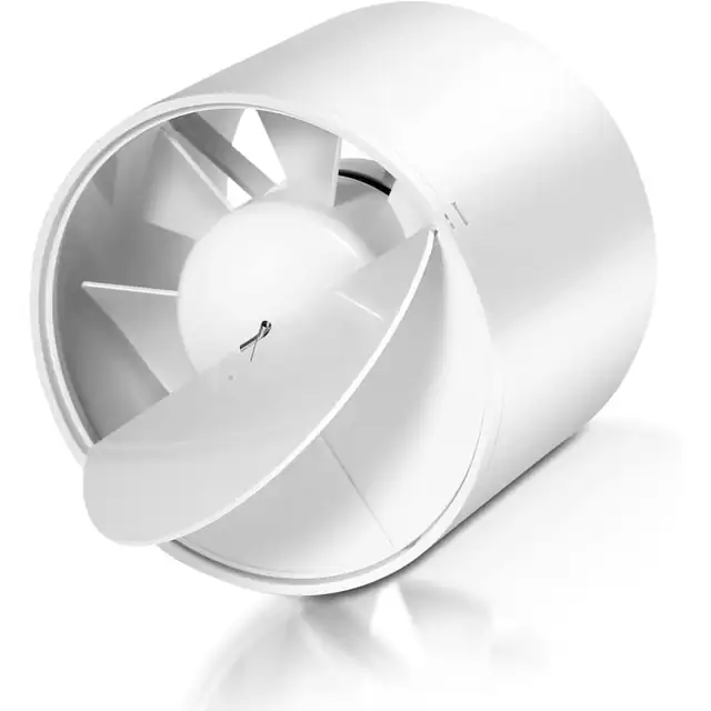 Ventilator cu canal tubular de 150 mm cu supapa de retur, aspiratie super puternica, 18w, diametru 150mm, debit 320 mc/h, rezistent la caldura, 31 db, silentios pentru baie, toaleta, bucatarie, sera, pod, Clasa energetica B, Alb