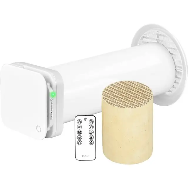 Recuperator de aer Turbionaire Trend HRV 150W, cu schimbator de caldura ceramic, control automat, 8 viteze, dimensiuni 150x30x20cm