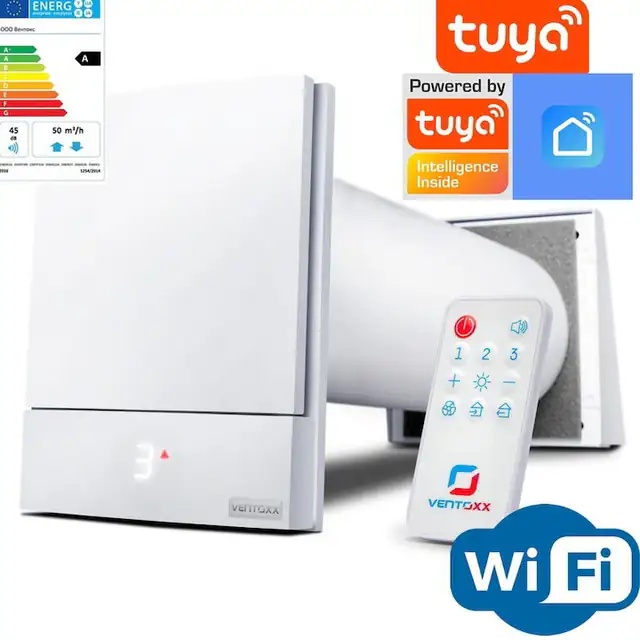 Sistem de ventilatie cu recuperare de caldura VENTOXX HARMONY WIFI SMART CU TELECOMANDA, VENTILATOR DESCENTRALIZAT WIRELESS