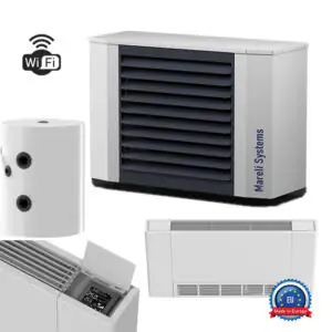 Pachet cu pompa de caldura monobloc Mareli 6kW R290 pentru apartament cu ventiloconvectoare si Puffer